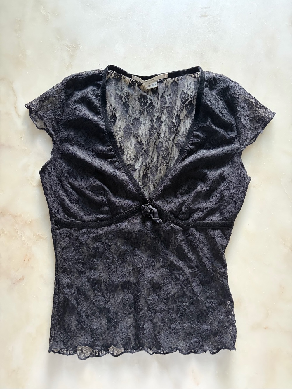 Urban Outfitters Black Lace Tie-Front Cap Sleeve Top